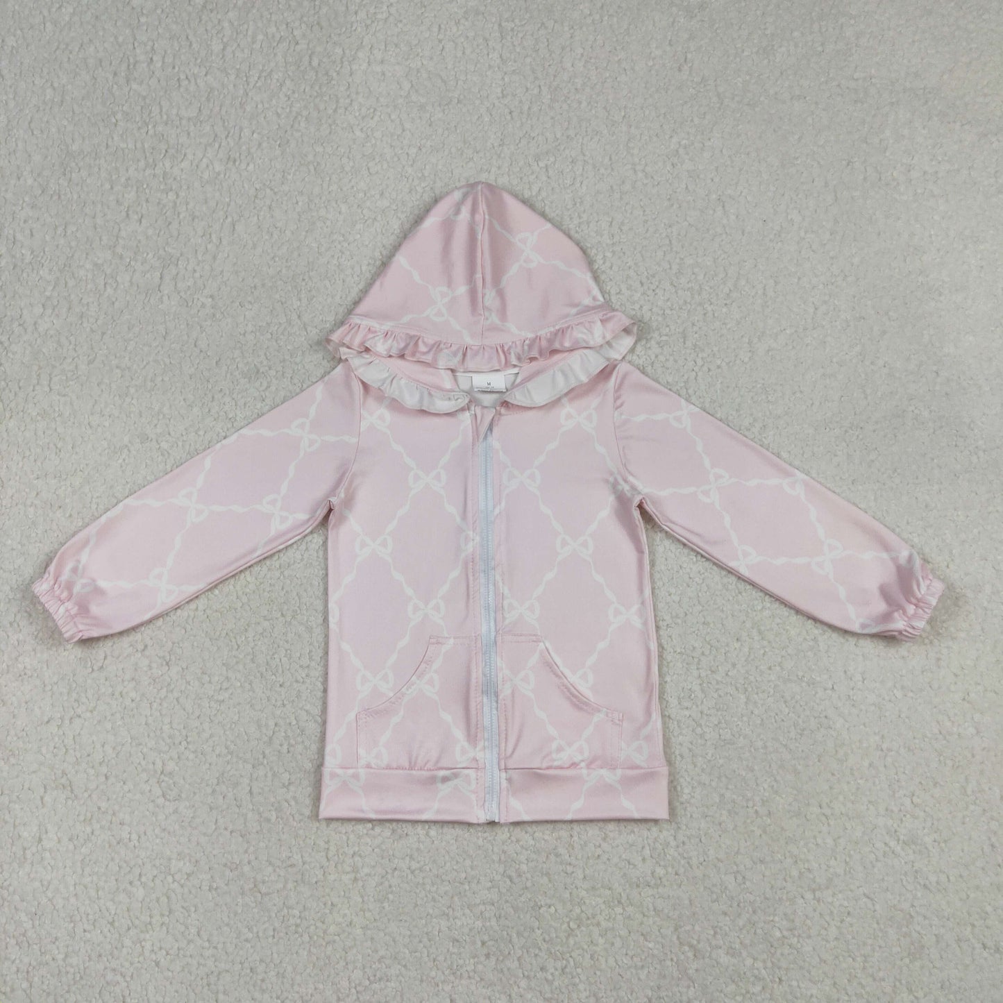 GT1246 pink bows pocket hoodie zipper long sleeve girls coat