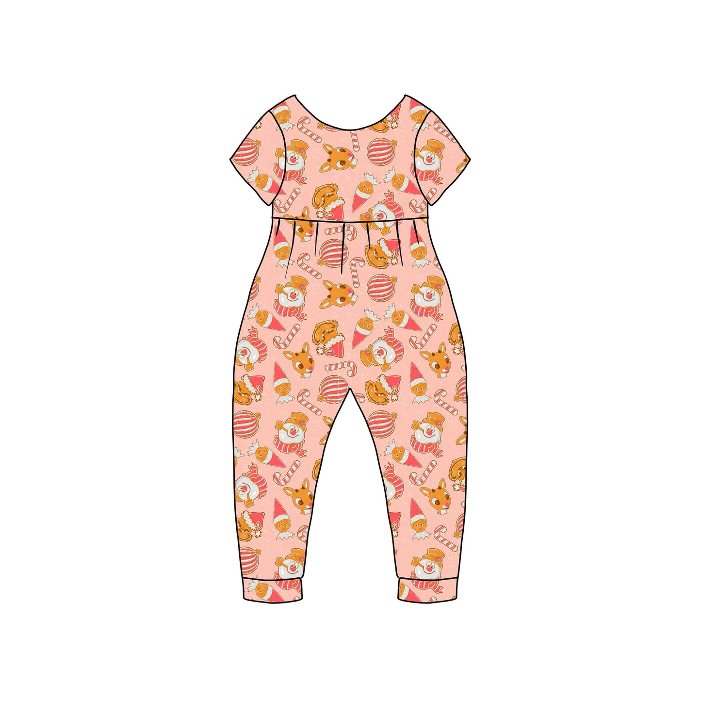custom Christmas deer cane candy green face pink short sleeve girls romper