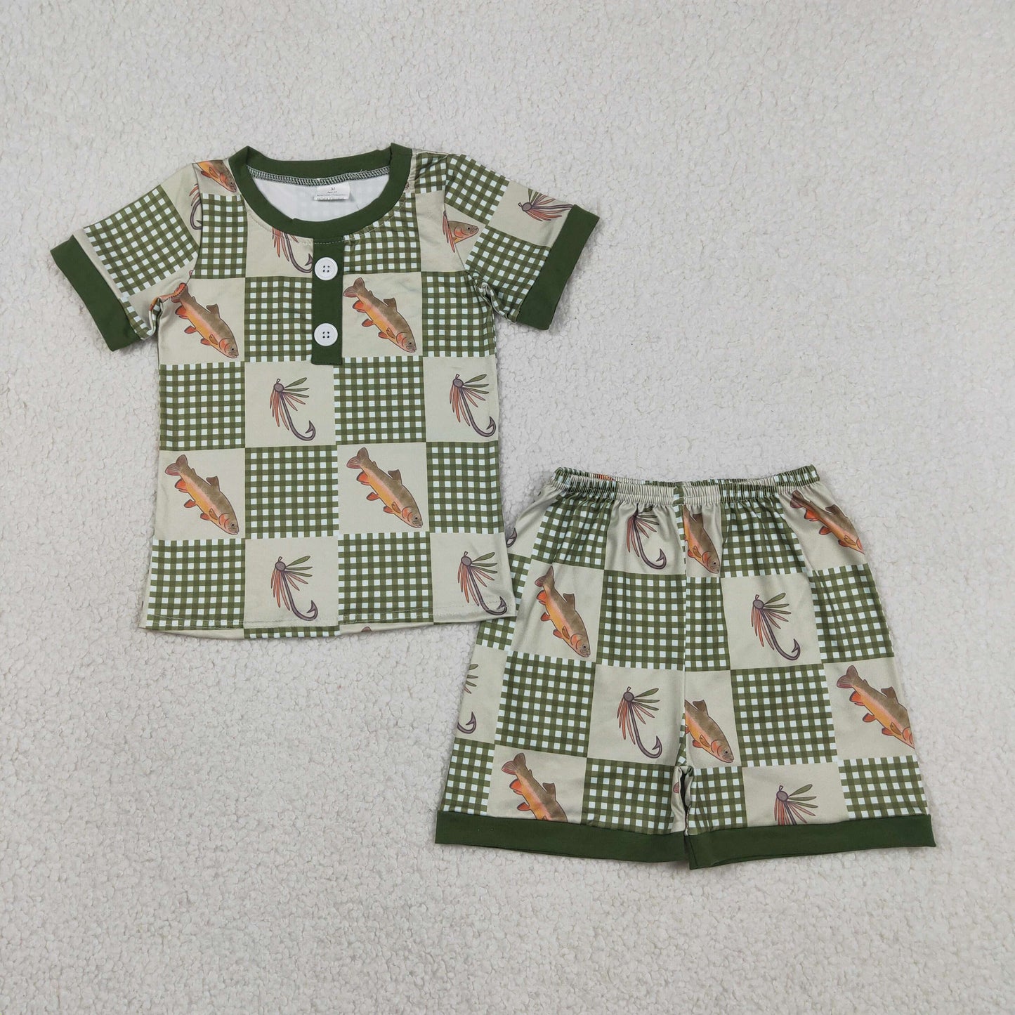 BSSO1817 Fishing Green Short Sleeve Shorts Boys Set