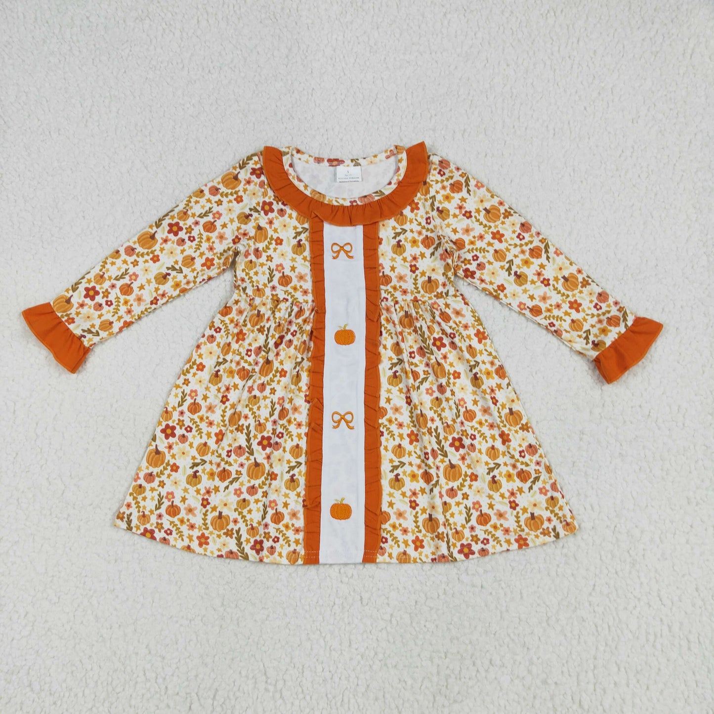 embroidery GLD1058 Autumn pumpkin flowers orange long sleeve girls dress(副本)