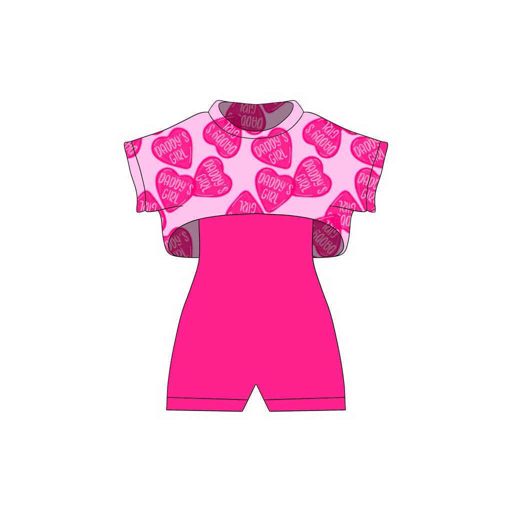 custom daddy's girl heart pink short sleeve hot pink jumpsuits girls set