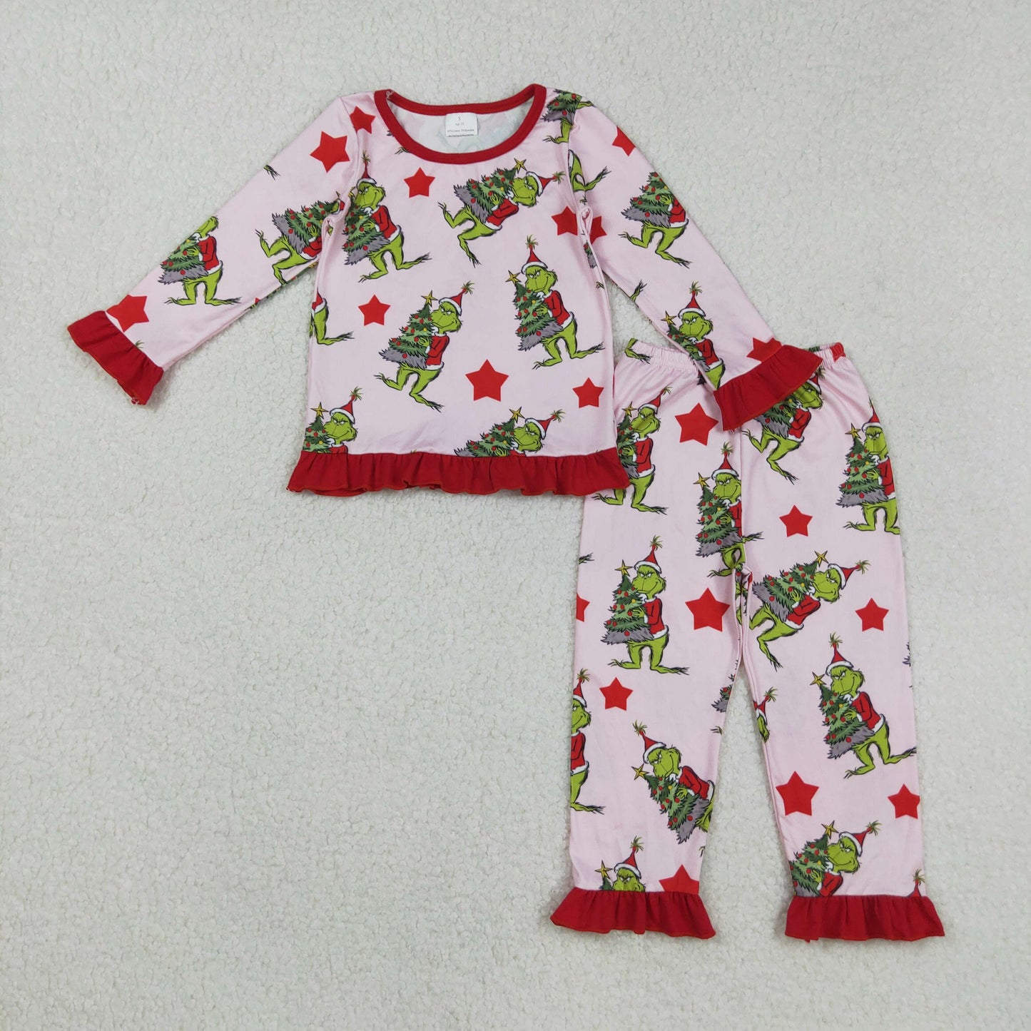 GLP2646 Christmas green face red star long sleeve pants girls pajamas