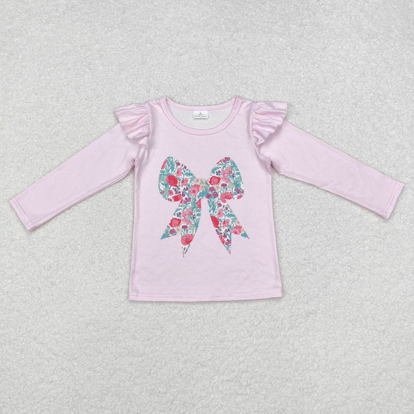 GT0699 floral flowers bow pink long sleeve girls top