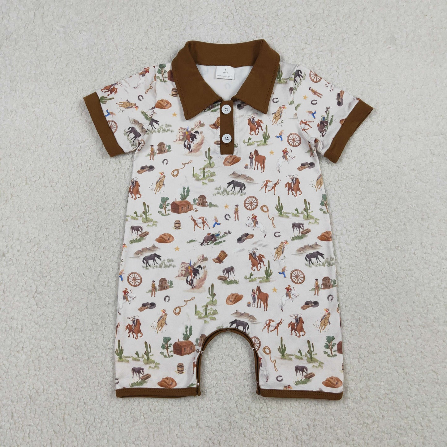 SR3882 Western Rodeo Short Sleeve Zipper Boys Romper
