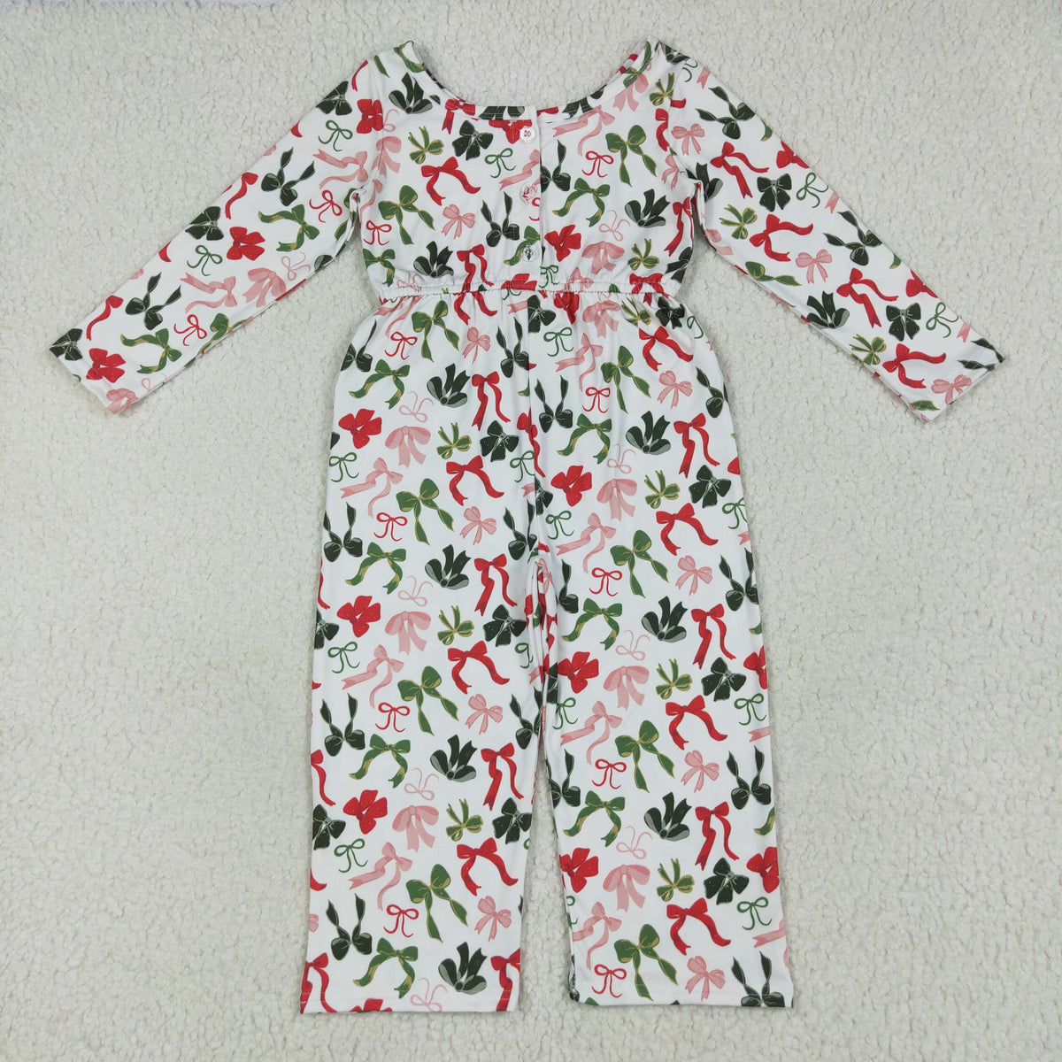 LR2192 red grenn bows long sleeve girls jumpsuits