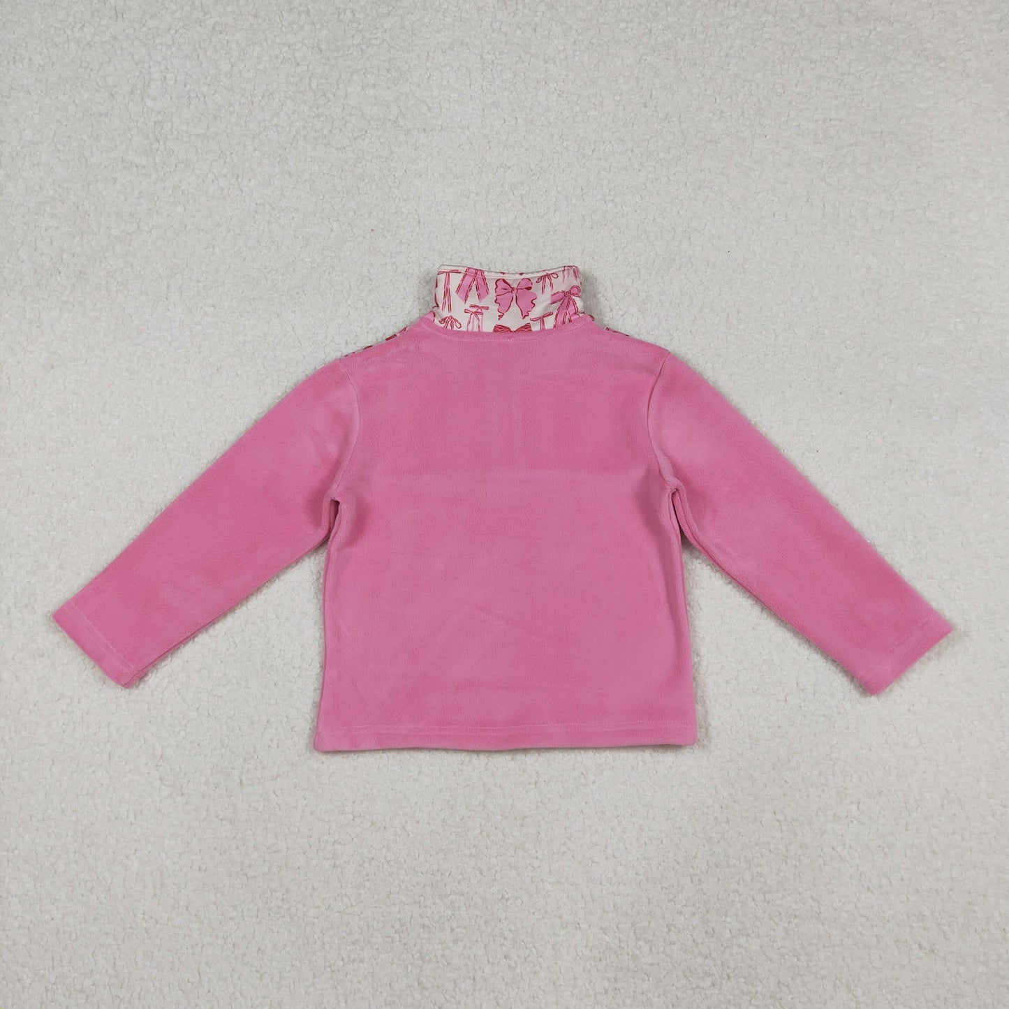 GT1149 sherpa pink red bows zipper long sleeve girls top