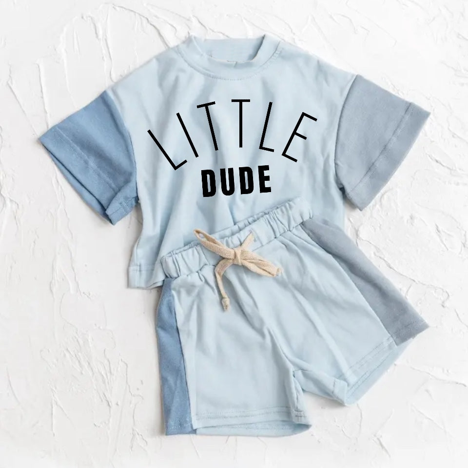 custom moq 3 little dude blue stitch short sleeve shorts kids set