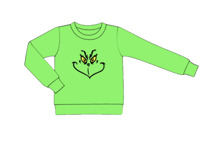 preorder Christmas green face green long sleeve boys top pullover