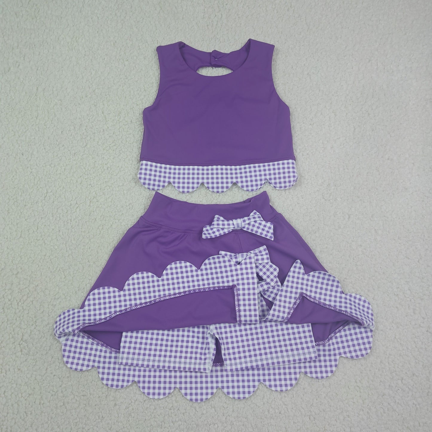 GSD4225 Yoga Purple Sleeveless Bows Skorts Girls Set