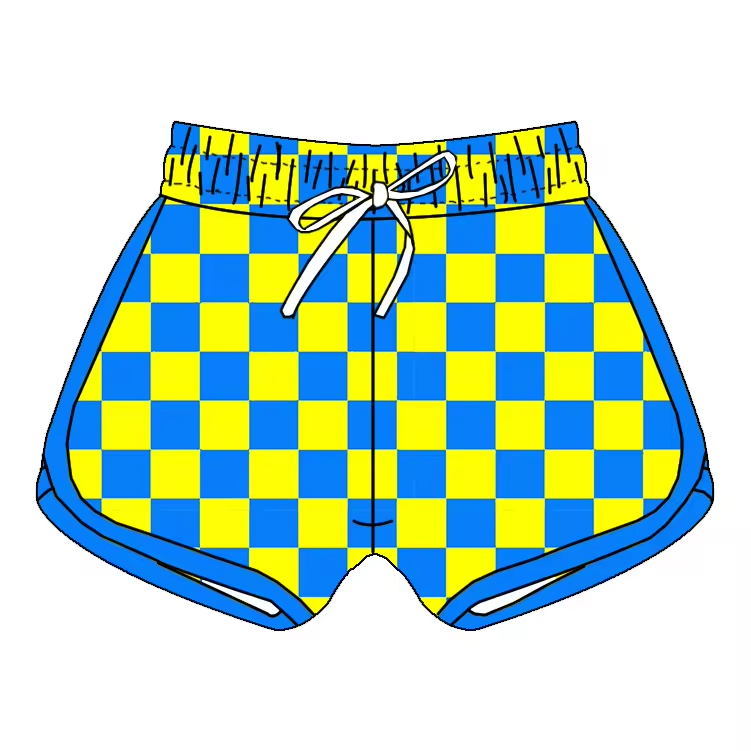 custom style yellow blue checkered girls short