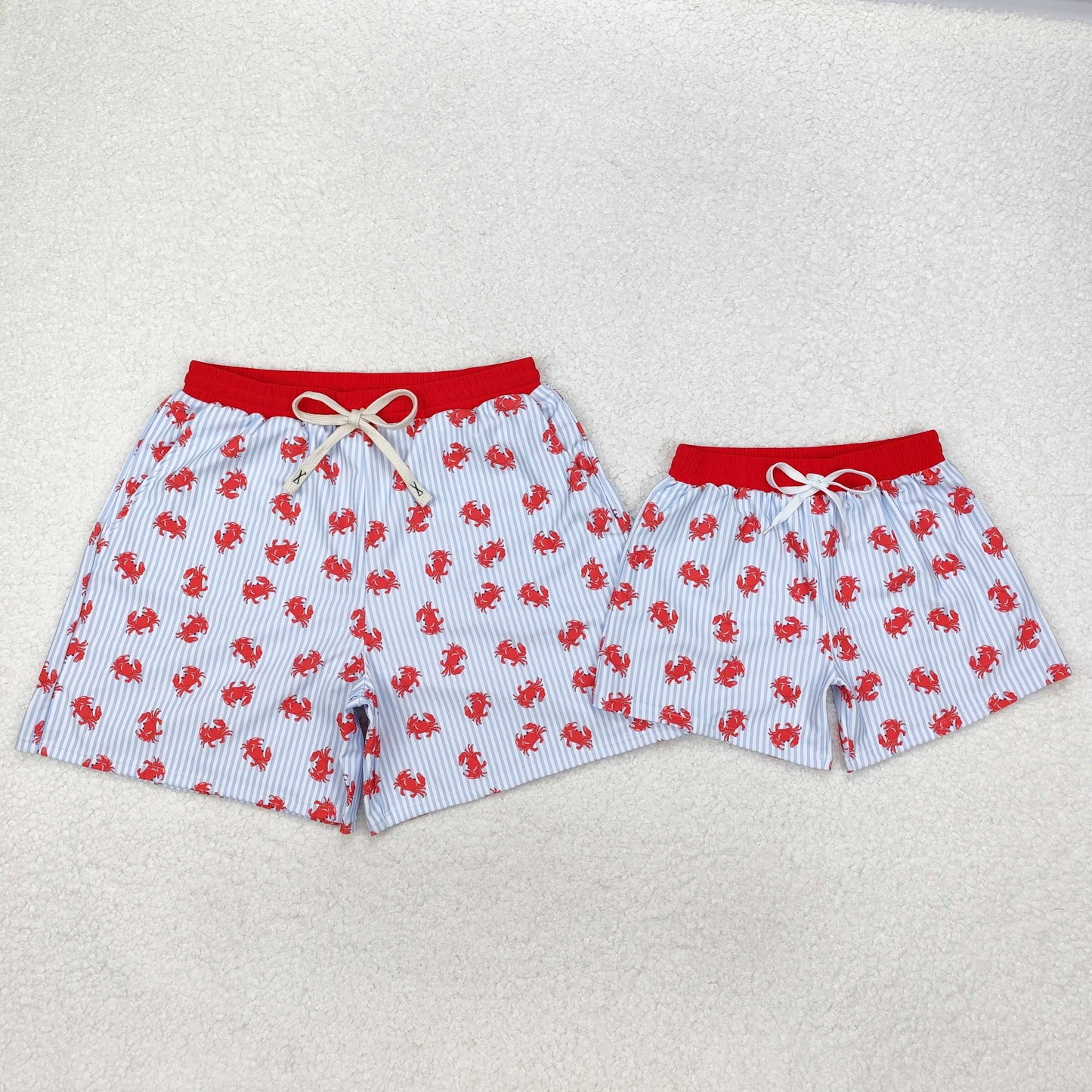 S0465 red crab blue striped boys swimming trunk