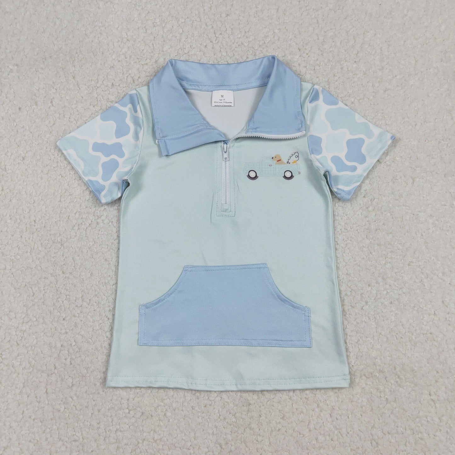 BT1534 Hunting Fishing Dog Camo Pocket Zipper Short Sleeve Boys Top