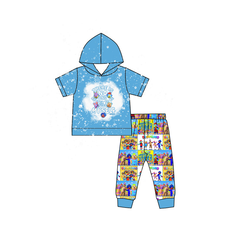 custom there is no cartoon blue short sleeve hoodie pants boys set