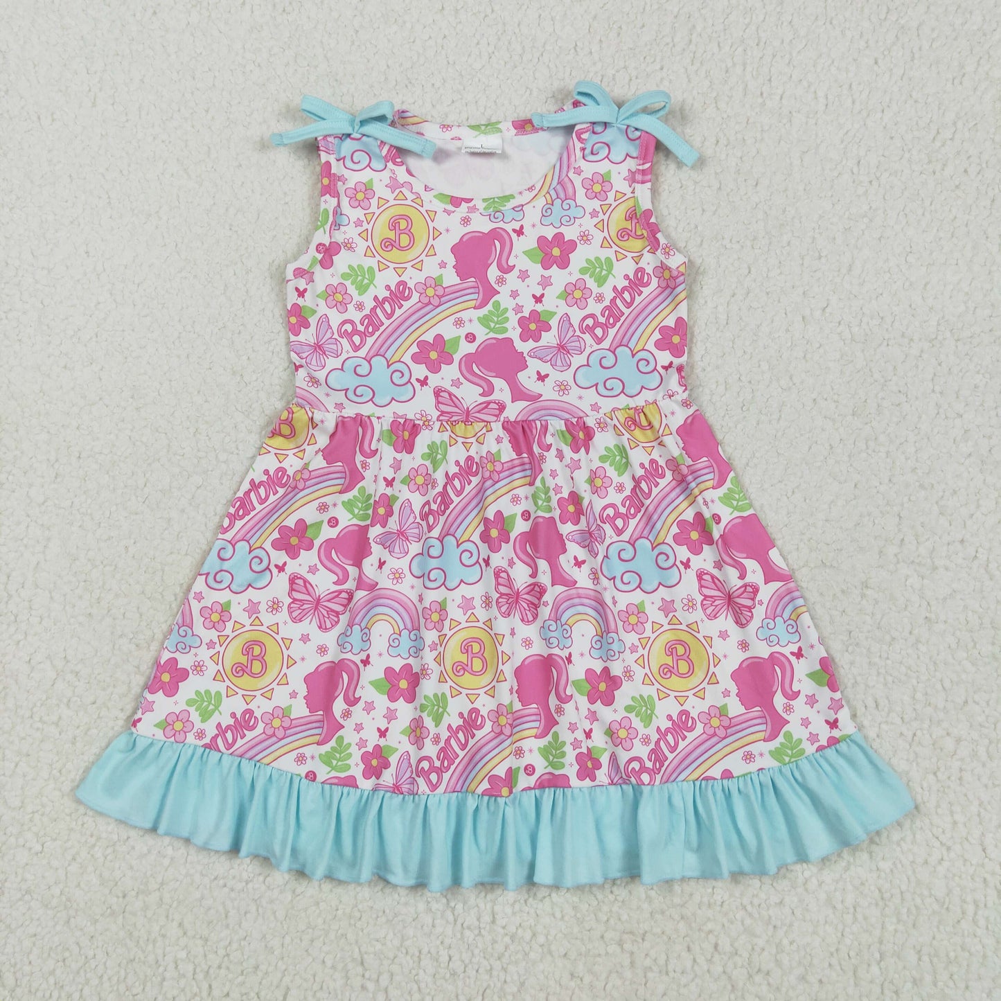 GSD2463 cartoon BA rainbow butterfly hot pink sleeveless girls dress