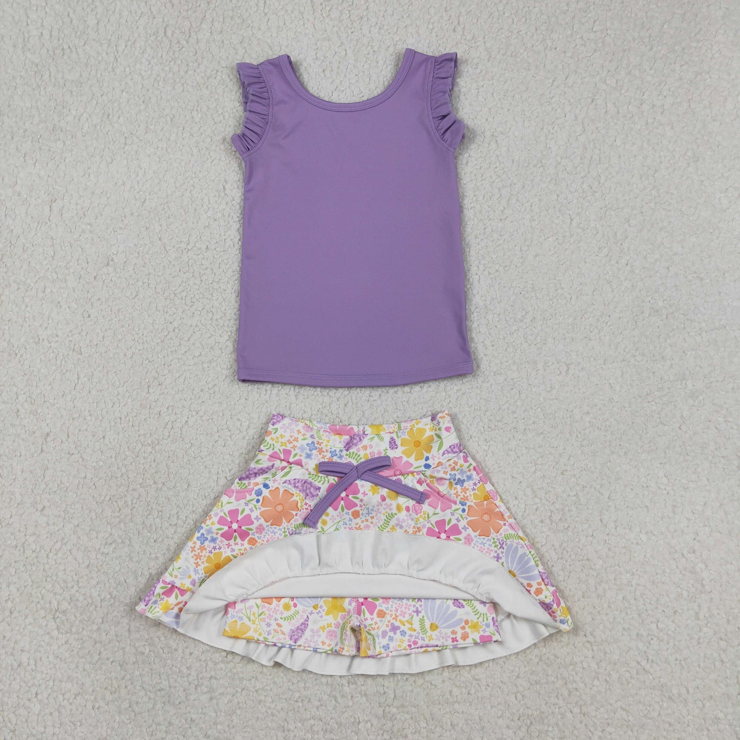 GSD3771 Yoga Purple Sleeveless Flowers Skorts Girls Set