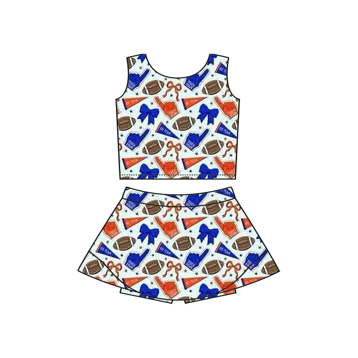 preorder football item cheer bows blue sleeveless skorts girls set