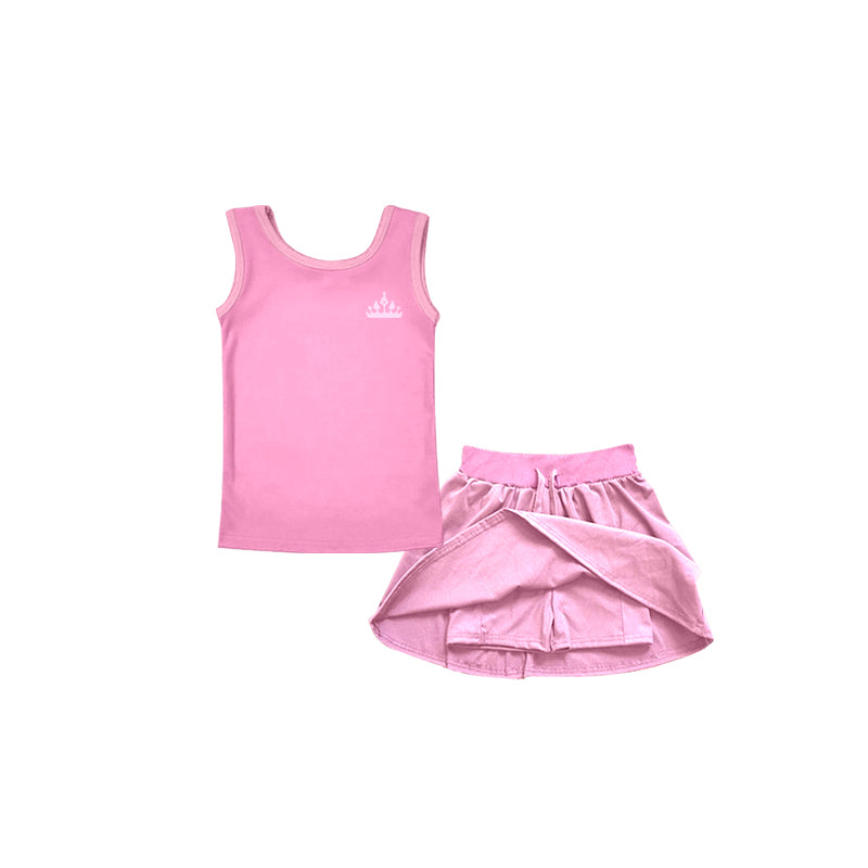 Custom Moq 3 Cartoon Princess Pink Sleeveless Skirt With Shorts Girls Set
