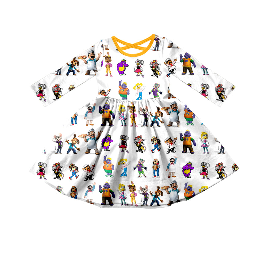 custom cartoon animals yellow long sleeve girls dress