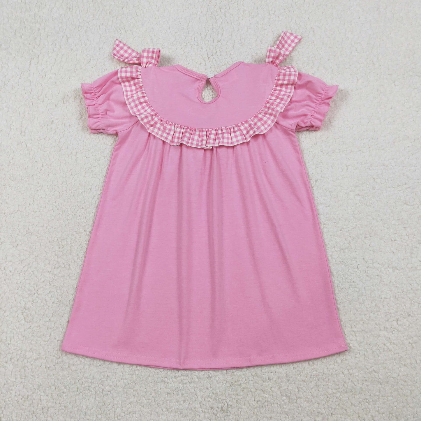 Smocked Embroidery GSD3178 Easter Cross Hot Pink Short Sleeve Girls Dress