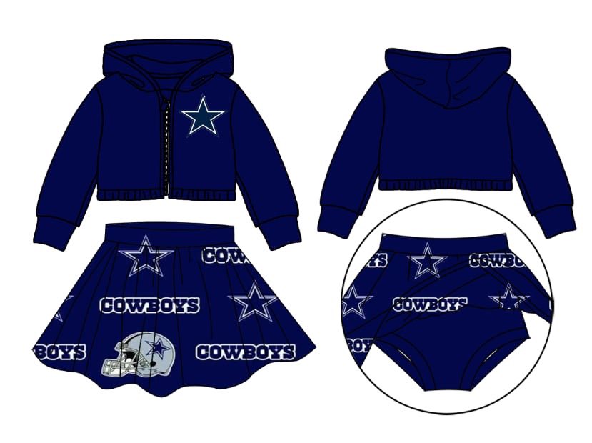 custom COWBOYS navy blue hooded coat skirt girls set