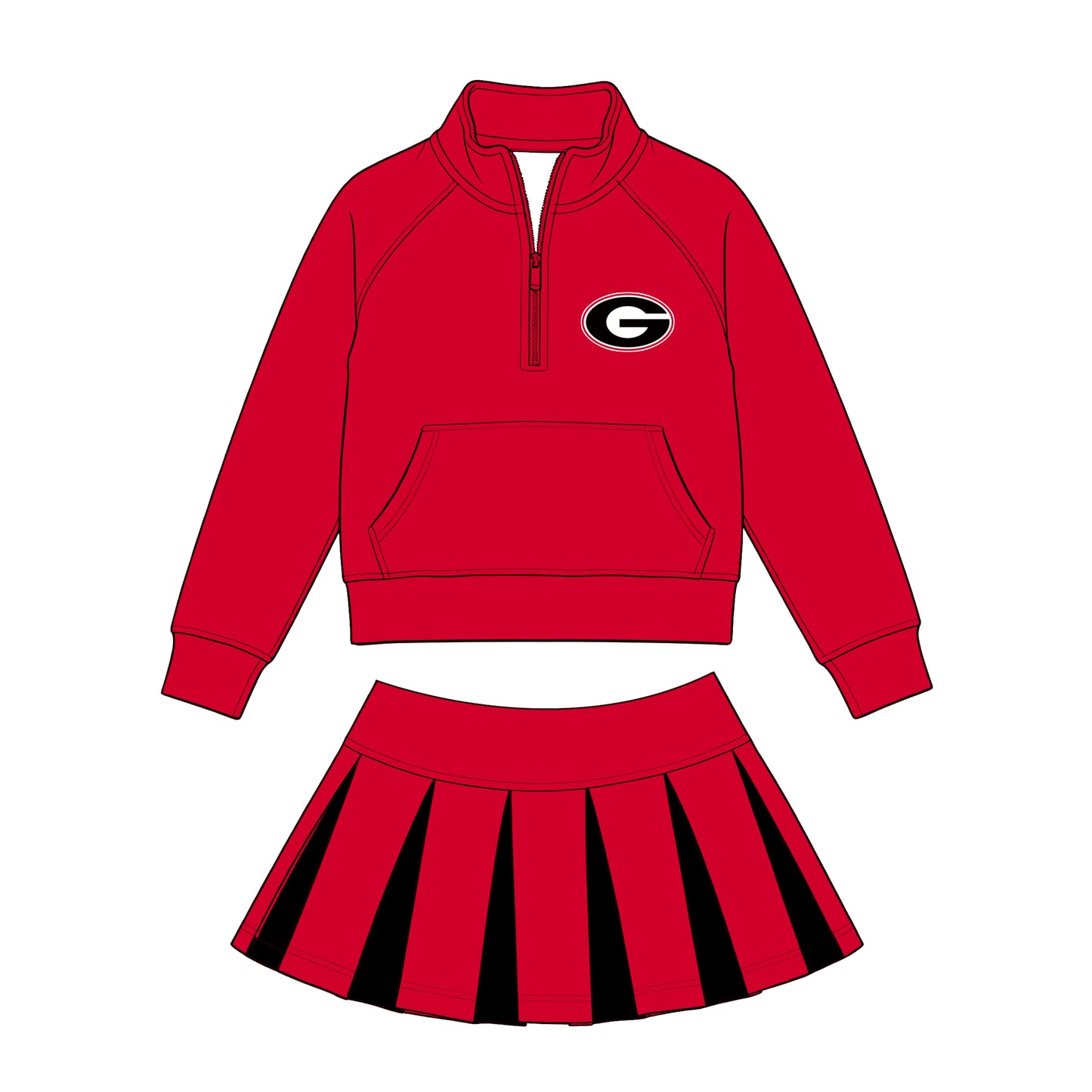 Custom Moq 3 Red Zipper Long Sleeve Skorts Girls Set