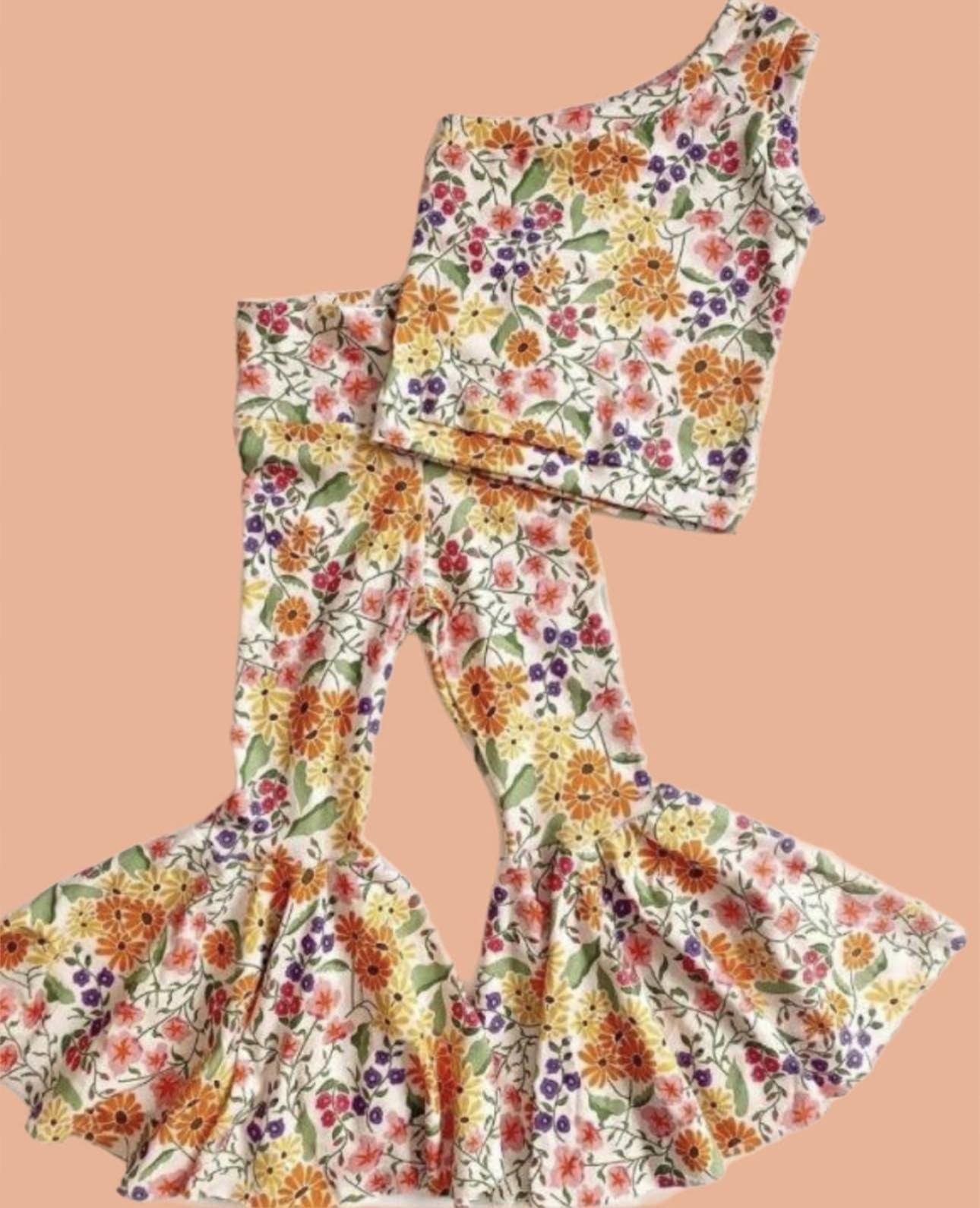 custom Flowers sleeveless pants girls set