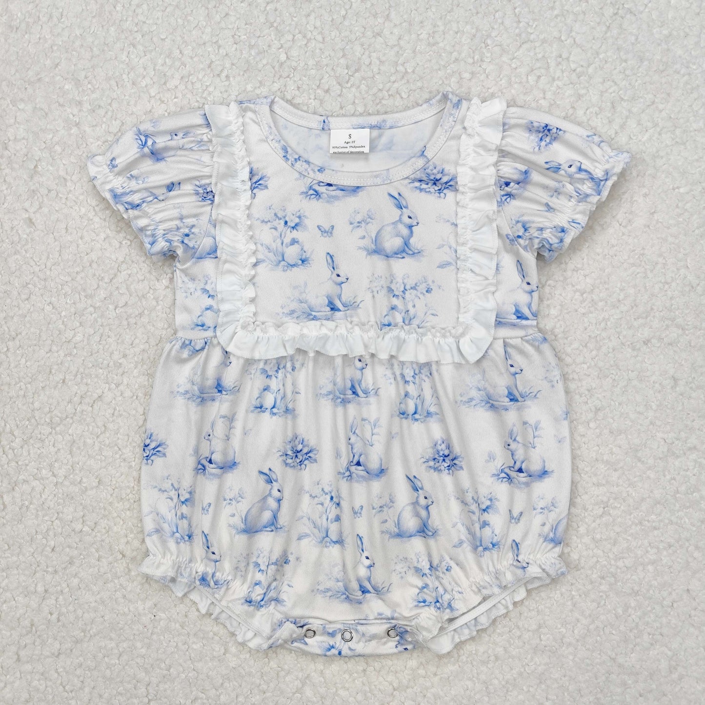 SR2143 Easter bunny rabbit blue short sleeve girls romper
