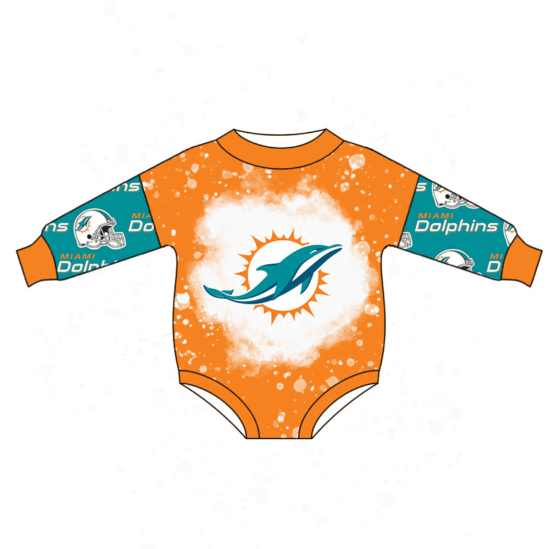 custom Orange & green long sleeve kids romper