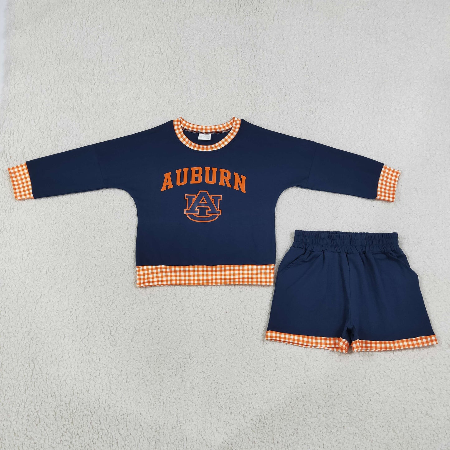 GLS0162 AUBURN Navy Blue Long Sleeve Shorts Boys Set
