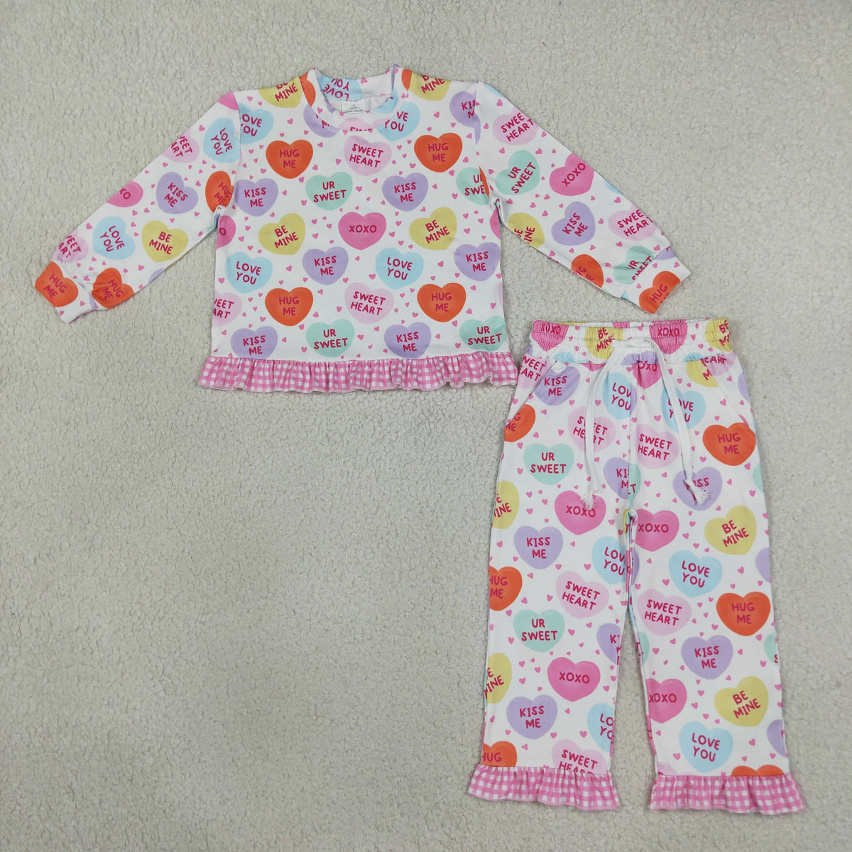 GLP3676 Valentine's Day Heart Sweet Heart Long Sleeve Pants Girls Set