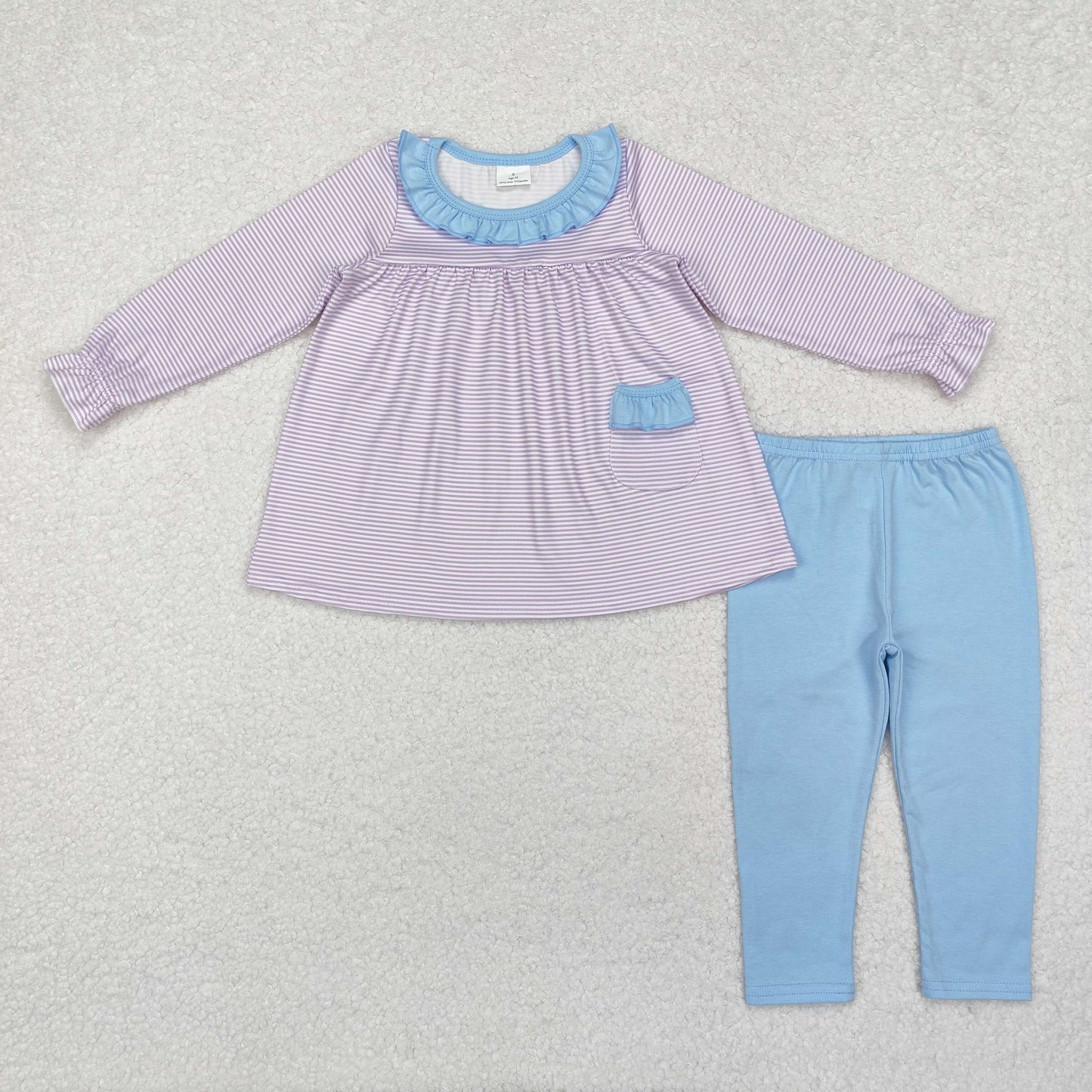 GLP1982 purple striped pocket long sleeve blue pants girls set