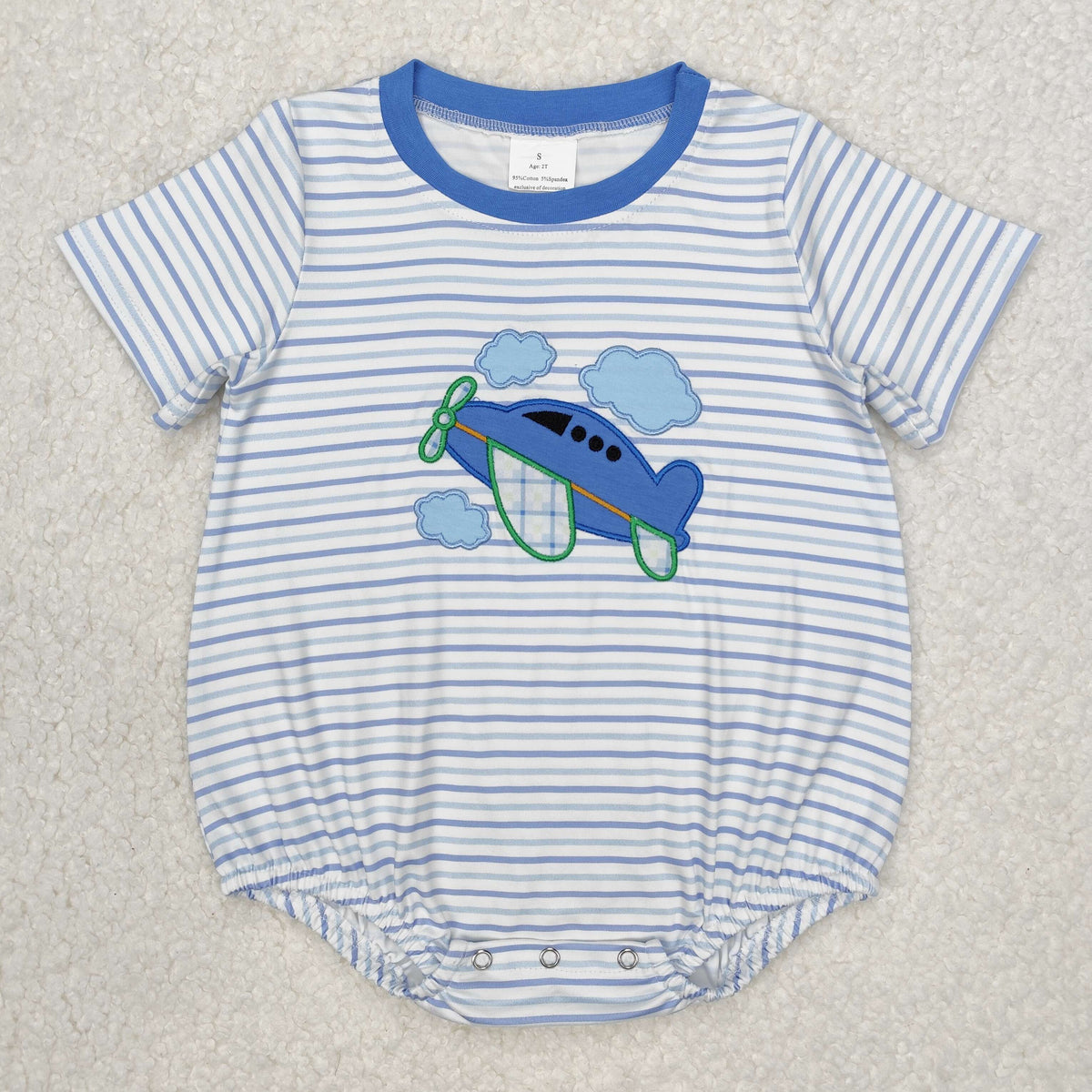 embroidery SR2244 cute plane blue striped short sleeve boys romper