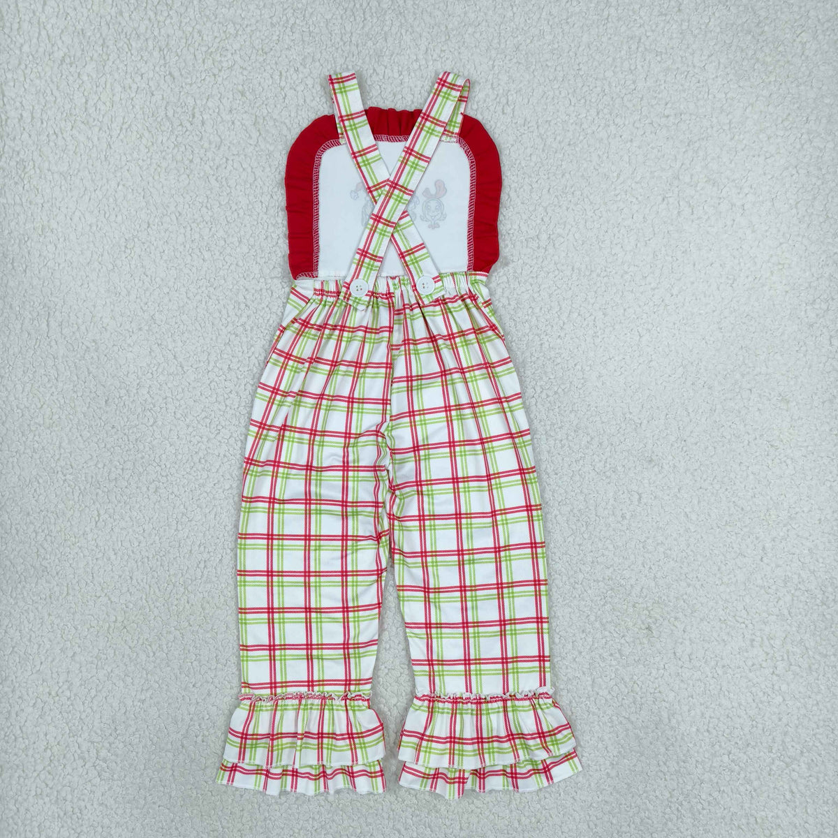 Embroidery SR4282 Christmas Green Face Girls Jumpsuits