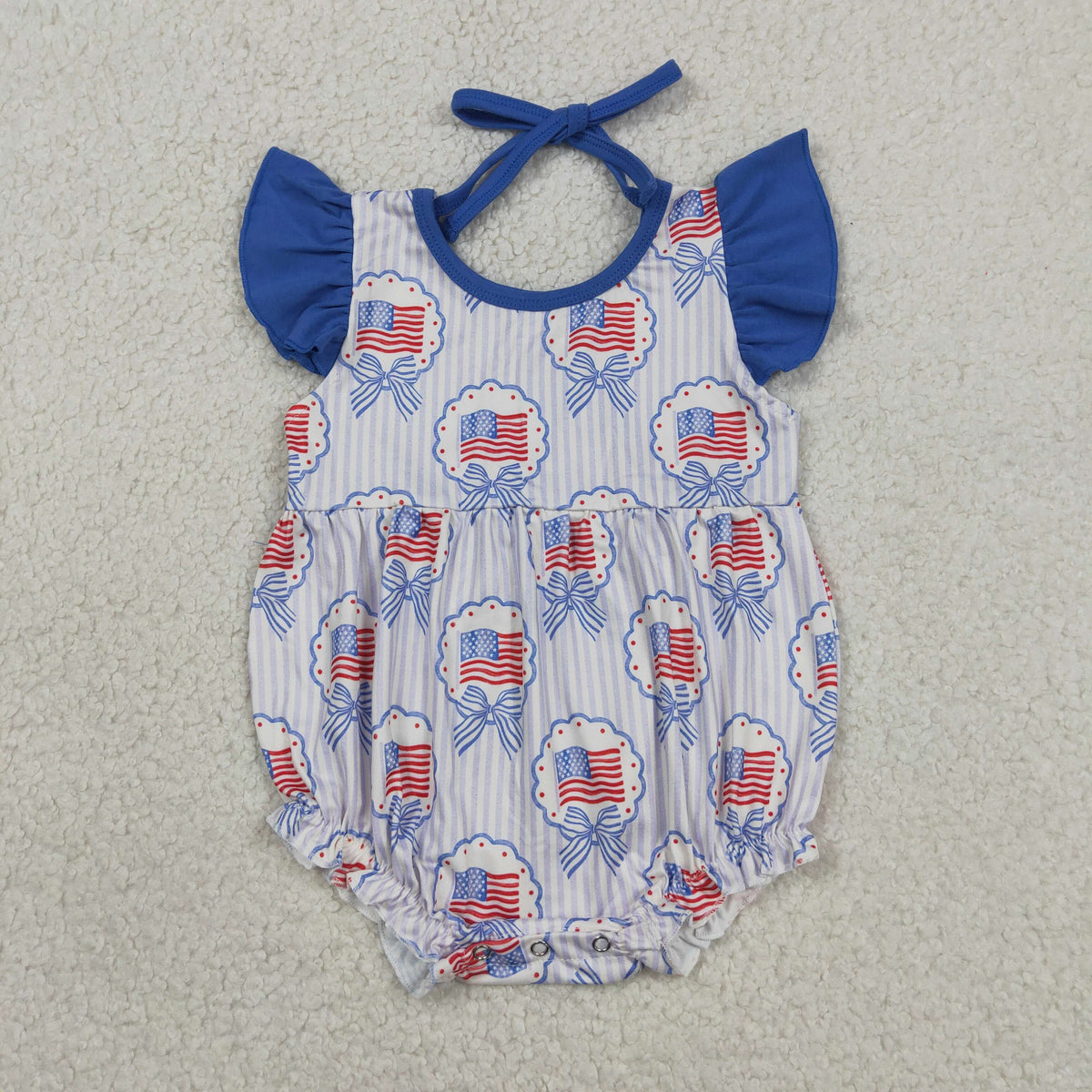 SR4029 July 4th Flag Bows Girls Romper
