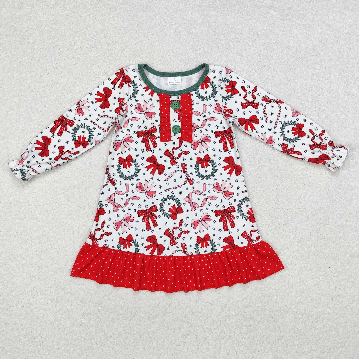 GLD0855 Christmas red bows cane candy long sleeve girls dress