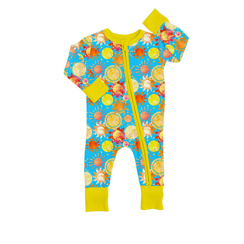 custom moq 3 Sun blue & yellow long sleeve kids romper