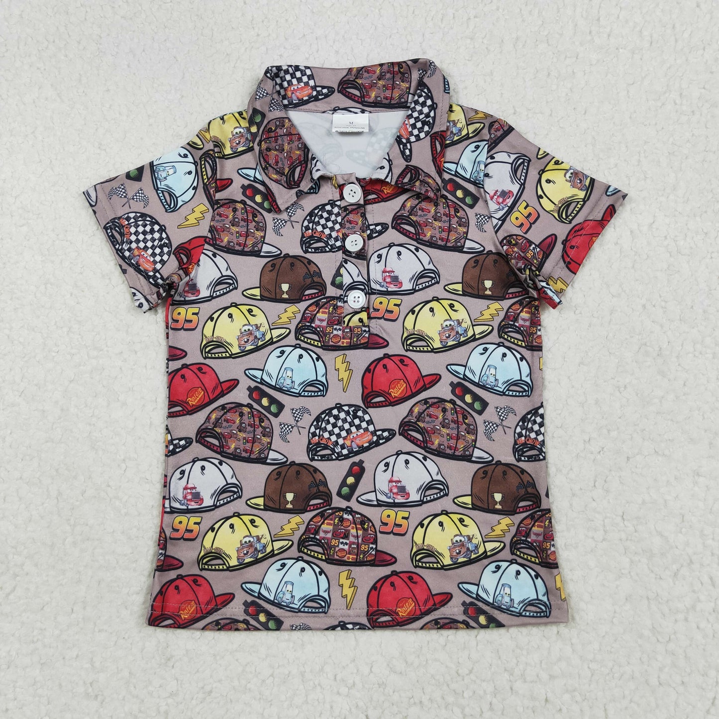 BT1228 cartoon car hat short sleeve boys top