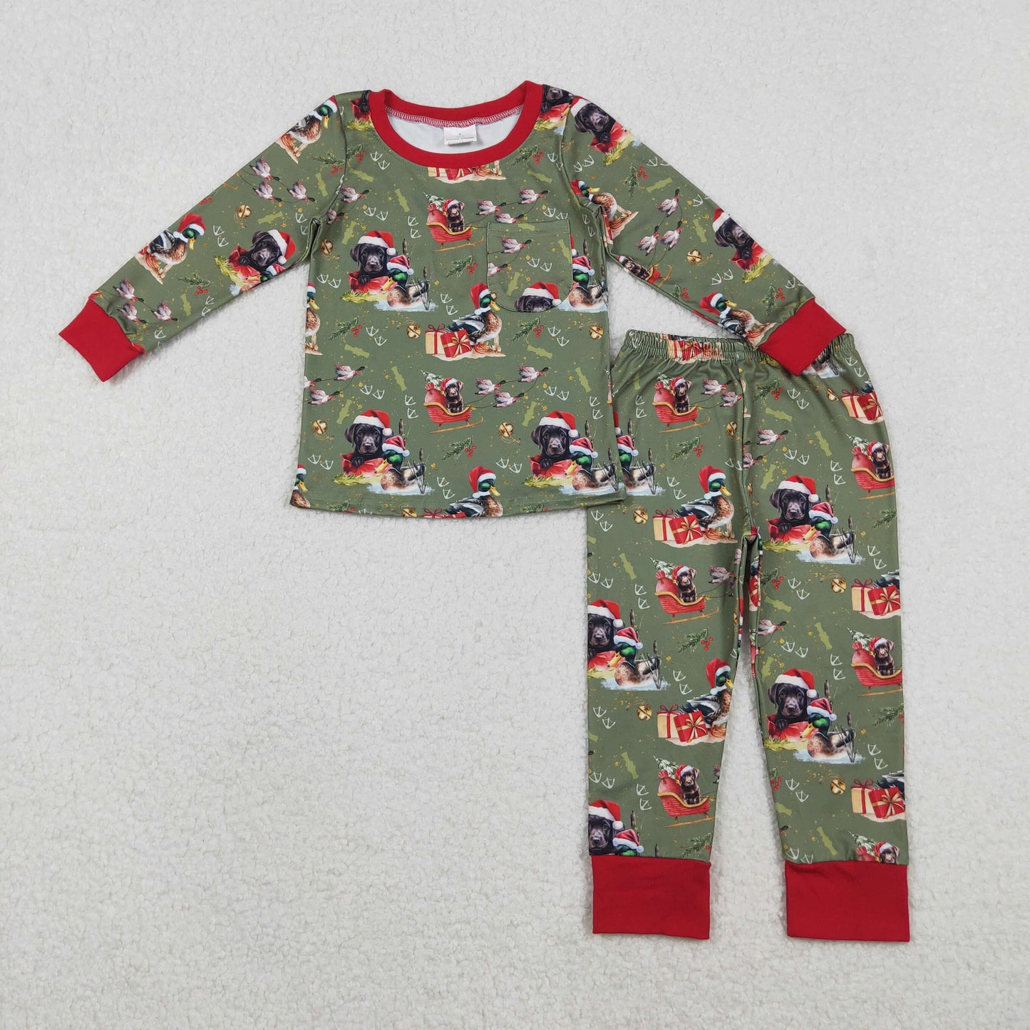 BLP1213 Christmas Hunting Mallard duck dog green long sleeve pants boys pajamas