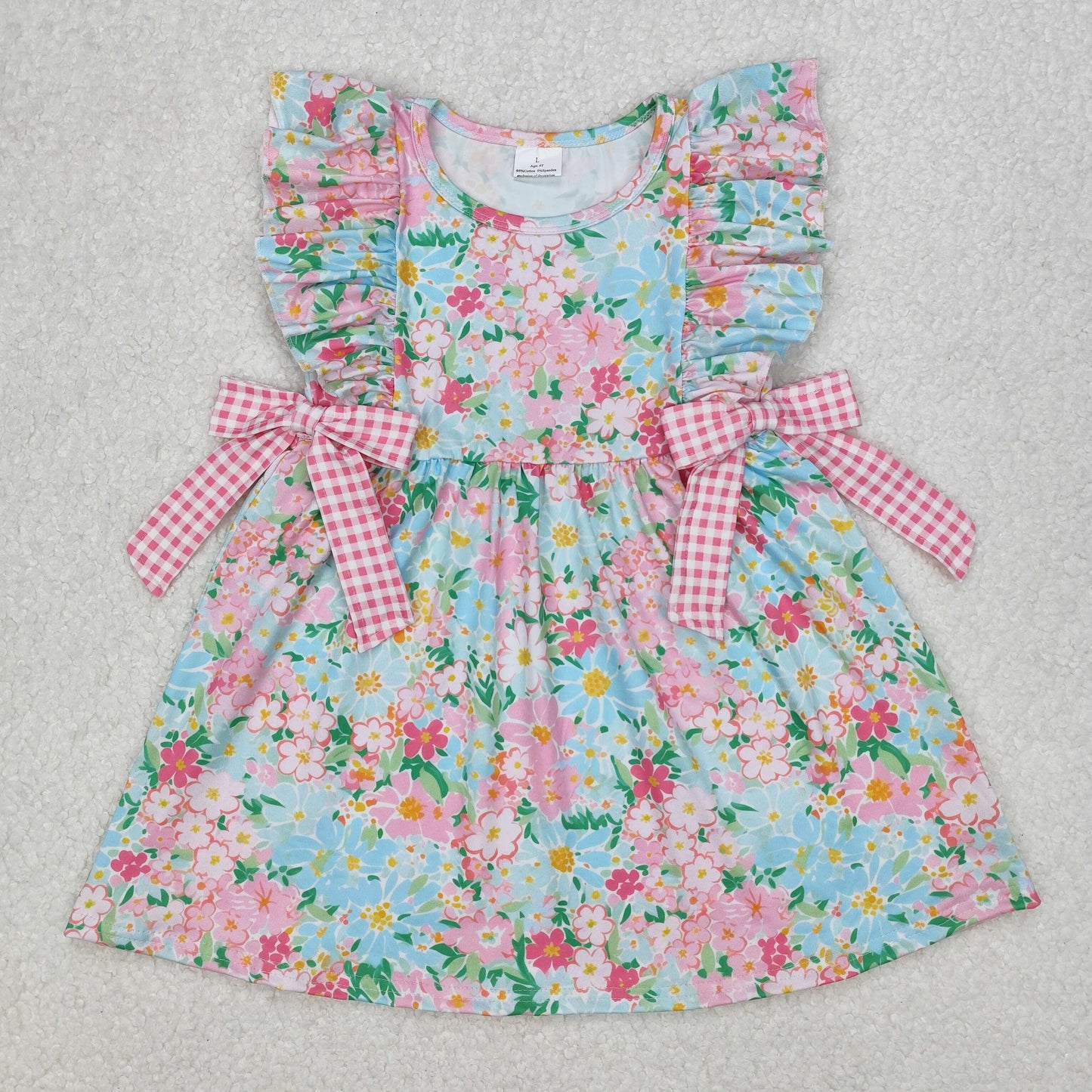 GSD1962 colorful flowers watercolor pink bows girls dress
