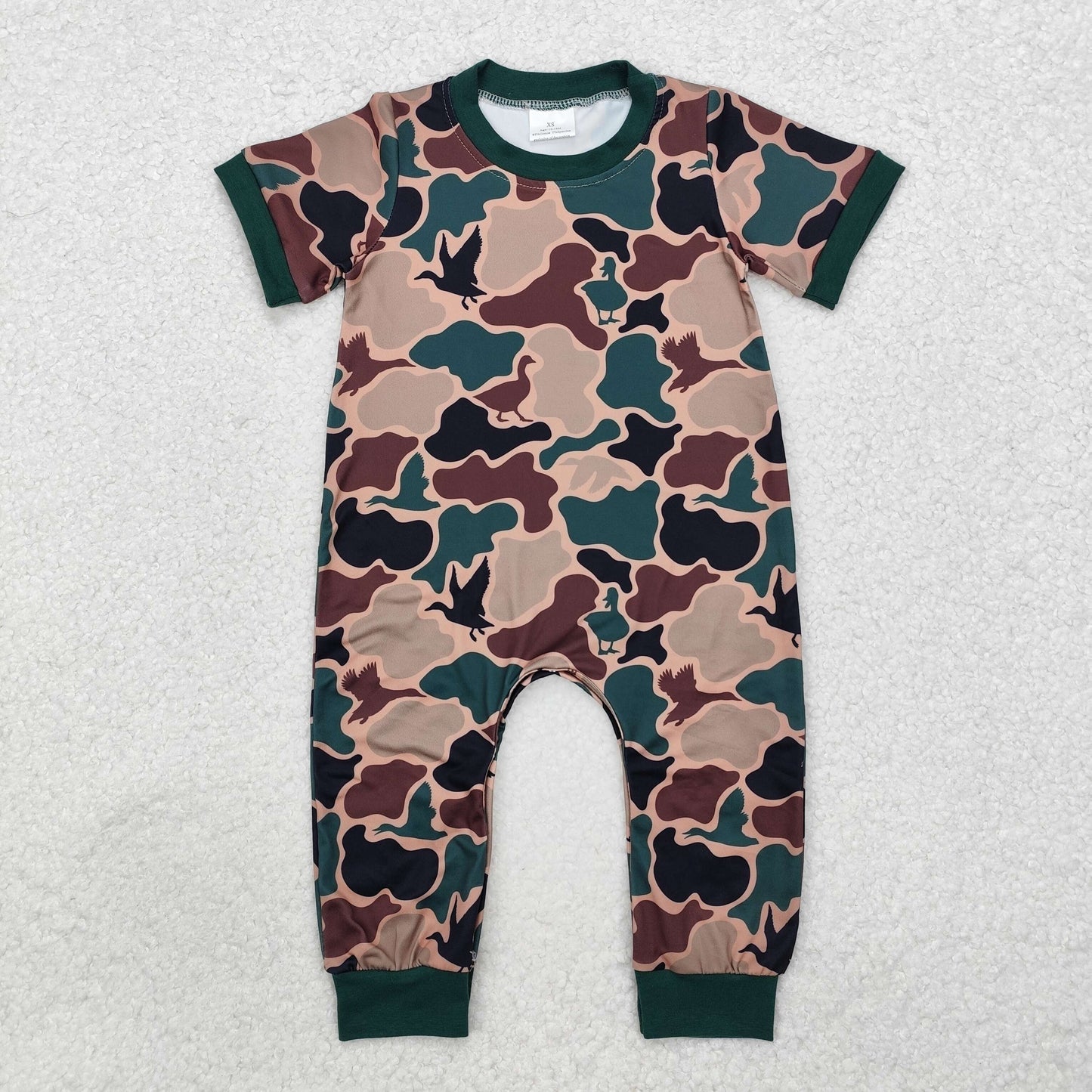 SR1816 dark green camo short sleeve boys romper