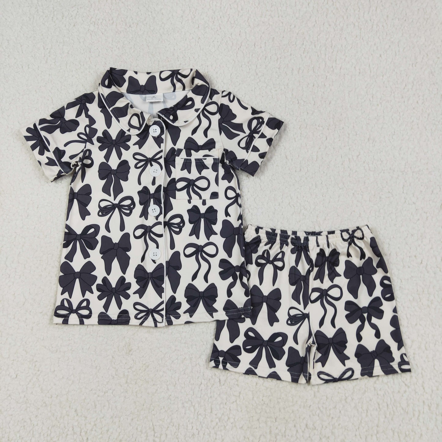 GSSO2663 black bows short sleeve shorts girls set