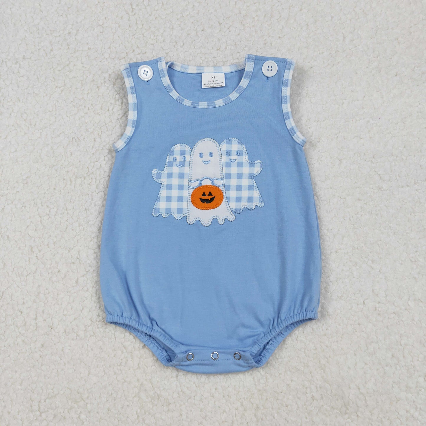 SR3197 Halloween spooky smile pumpkin blue sleeveless girls romper