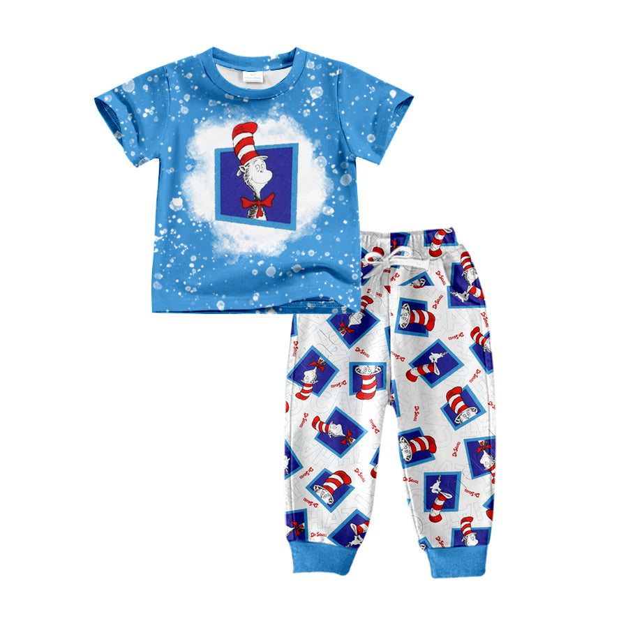 custom moq 3 Christmas cartoon Dr blue short sleeve pants boys set