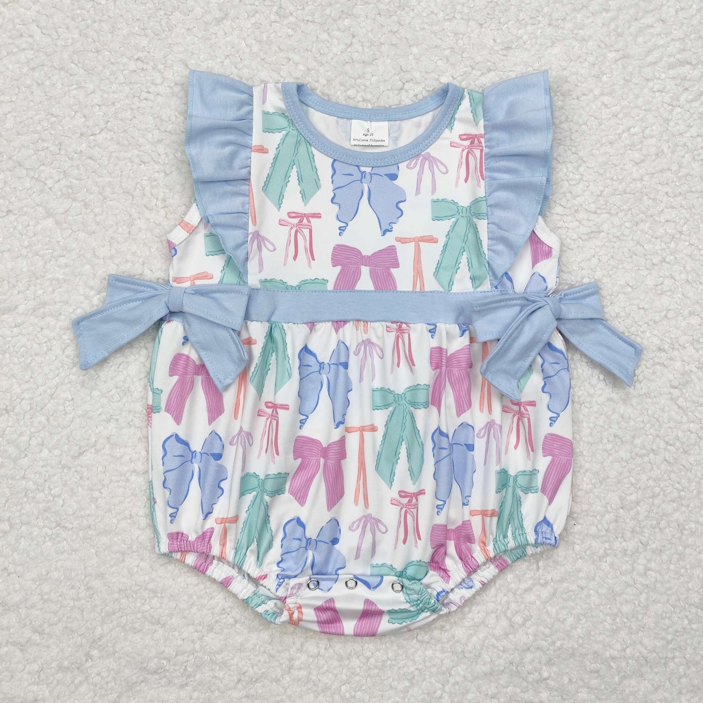 SR2027 colorful cute bows flutter sleeve girls blue bows romper