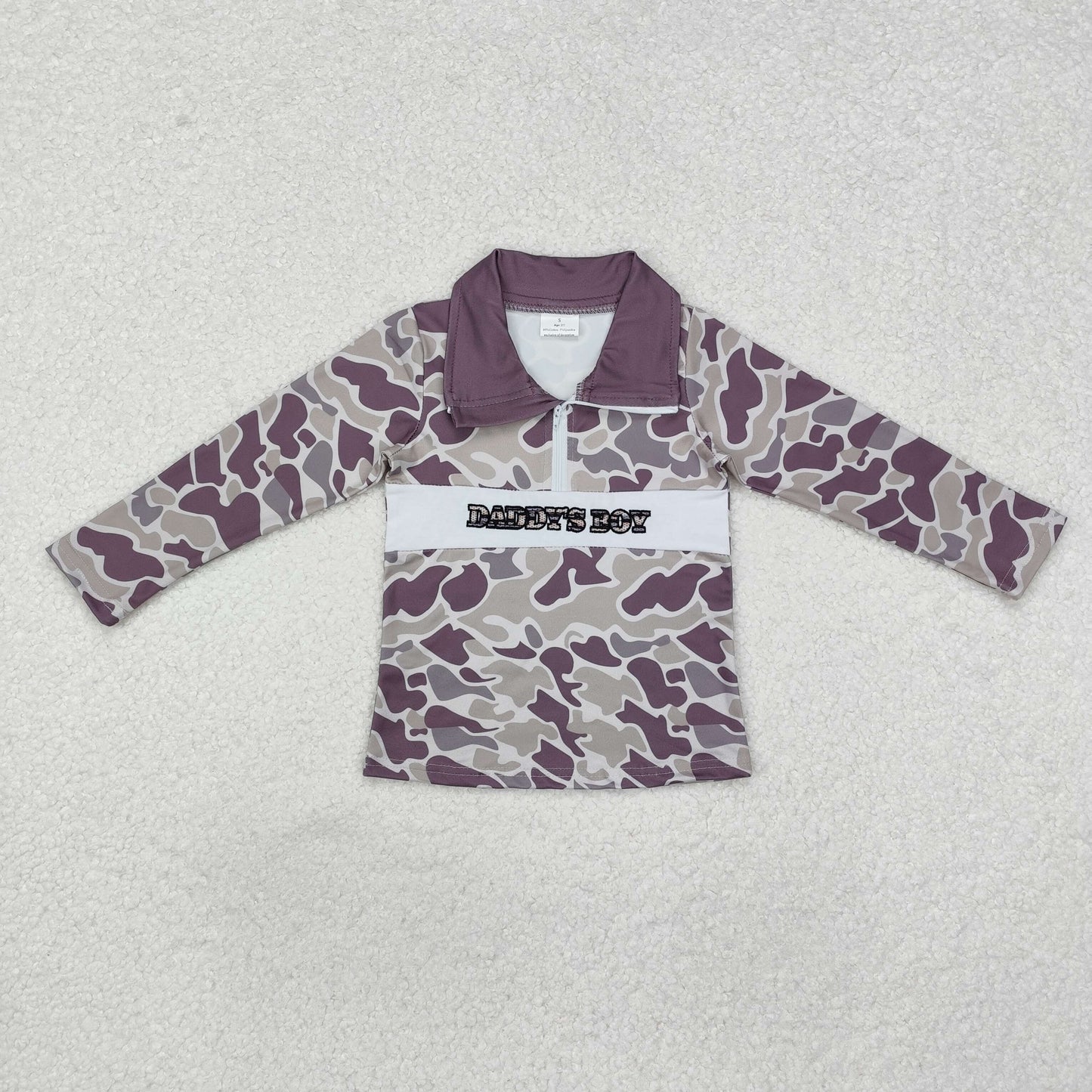 embroidery BT1001 daddy's boys dark grey camo zipper long sleeve boys pullover