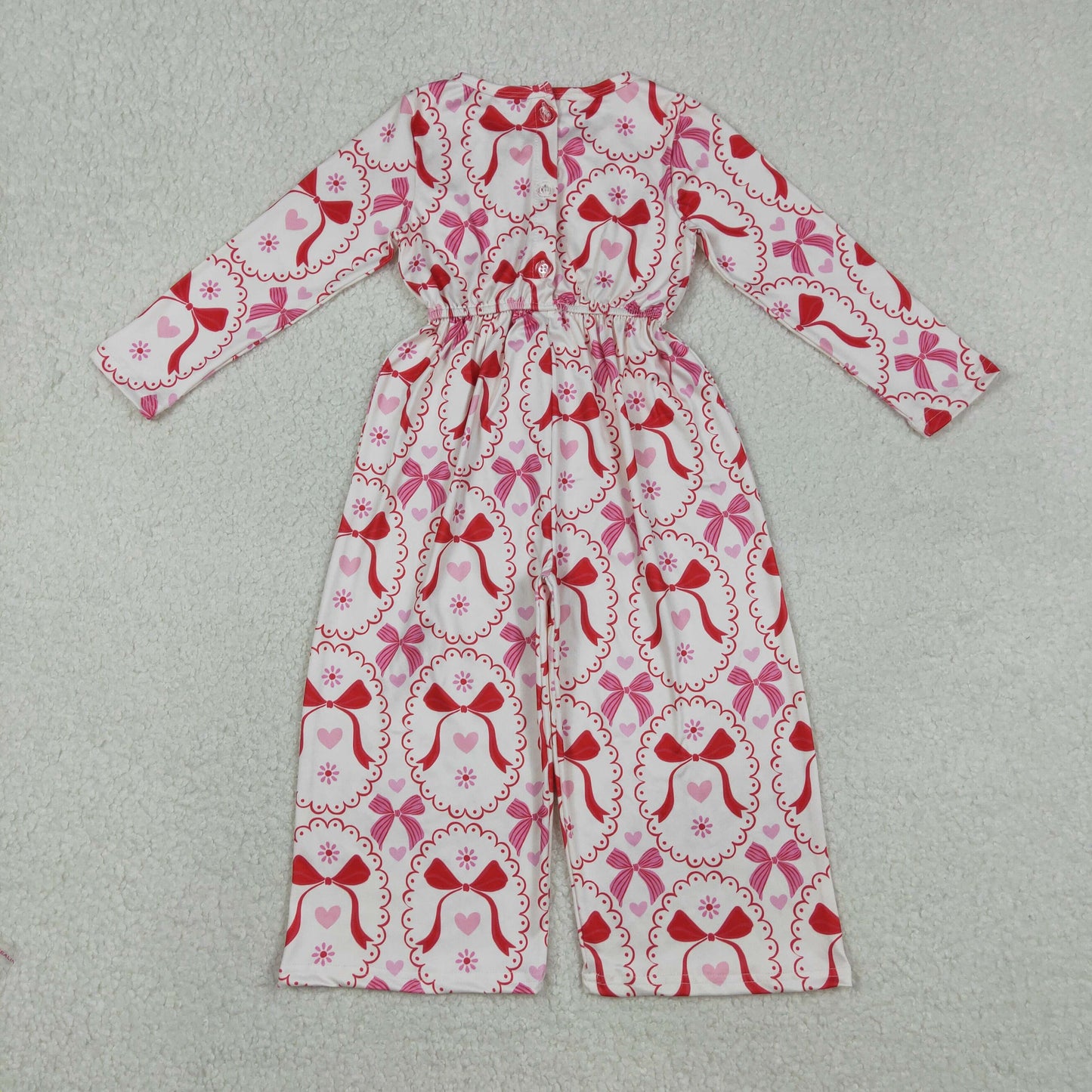 LR2713 Valentine's Day heart bows pink long sleeve girls jumpsuits