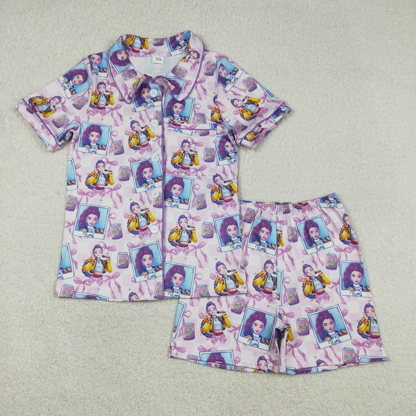 GSSO2962 Hunter K Purple Bows Short Sleeve Shorts Adult Women Pajamas