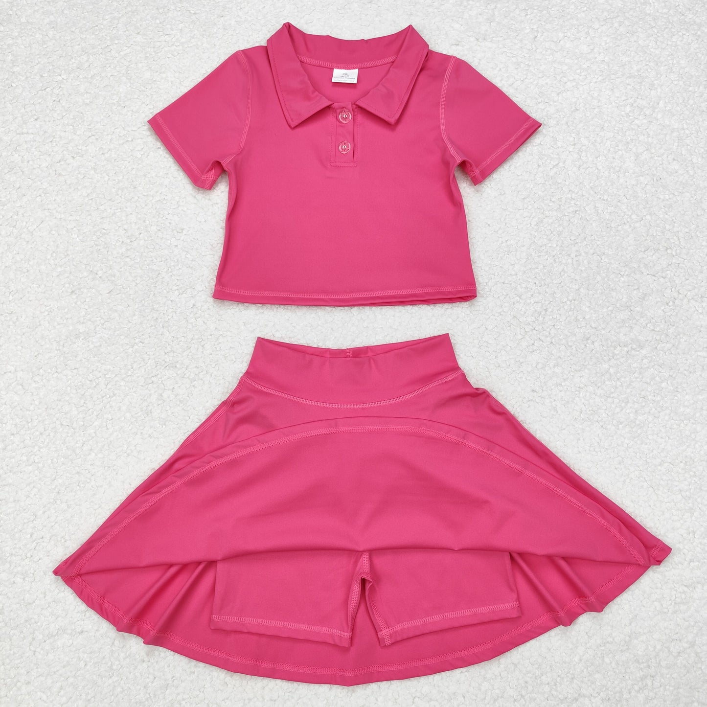 GSD1391 hot pink short sleeve skirt girls set Active Wear Athletic