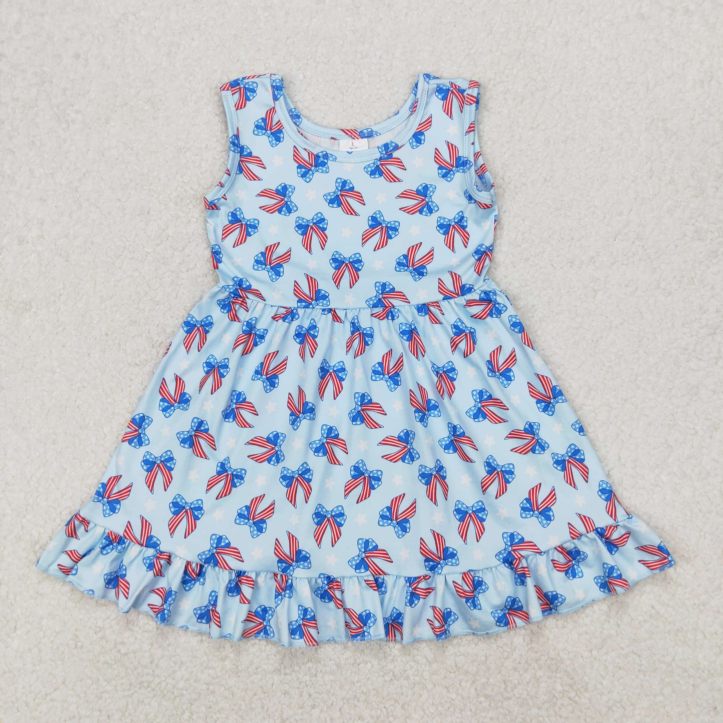 GSD1965 July 4th flah bows blue camisole girls dress