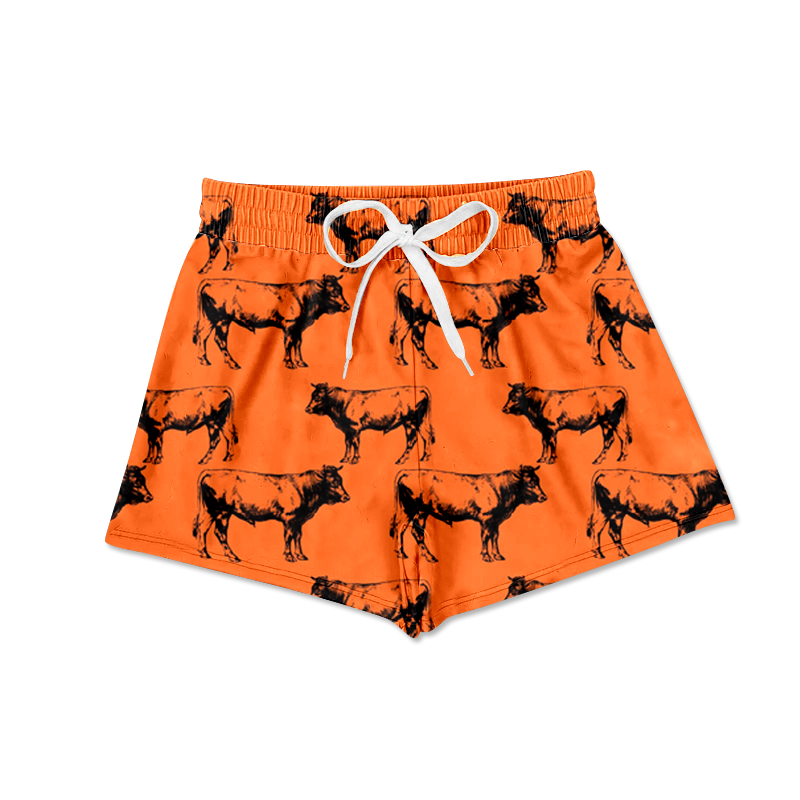 custom S Western cow brown boys shorts